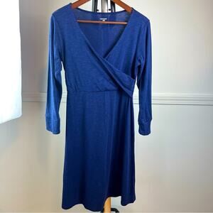 Horny Toad Cotton Blue Faux Wrap Sheath Midi Dress Small
